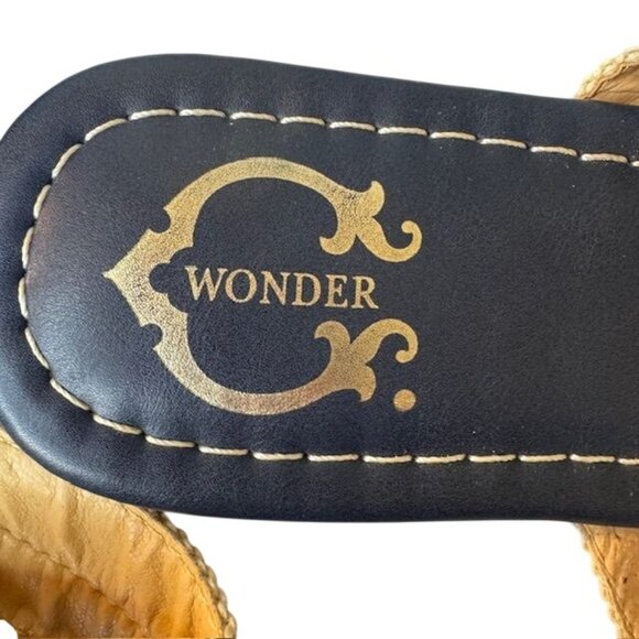 C. Wonder Womens Navy Leather Sandals W/ Gold Accent & Striped Fabric Detail Siz - Picture 4 of 8